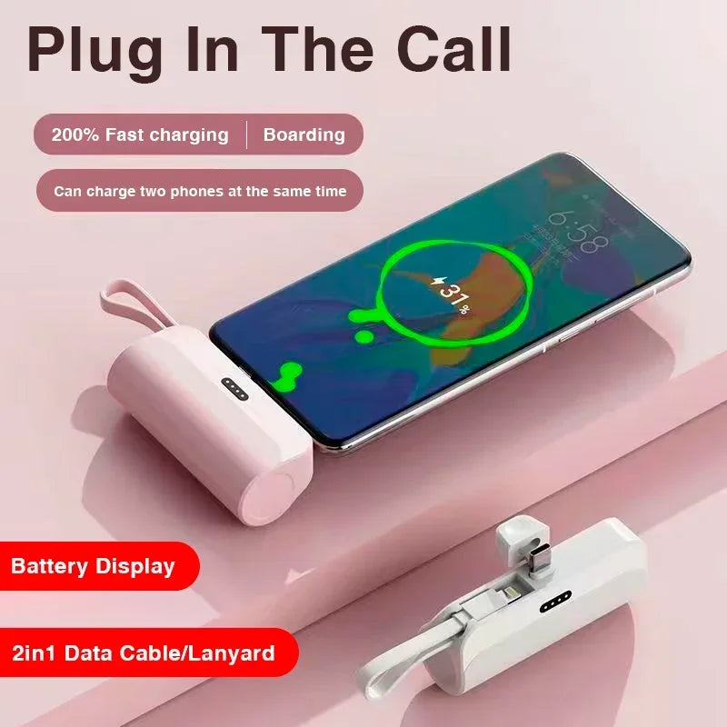 10000mAh Power Bank 2 IN 1 Fast Mobile Phone Charger External Battery Mini Power Bank Plug Play Type-C For iPhone Samsung Xiaomi